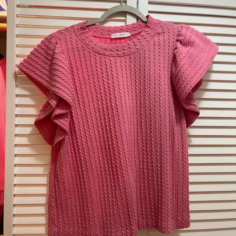 Ces Femme Textured Short Sleeve Top in Pink